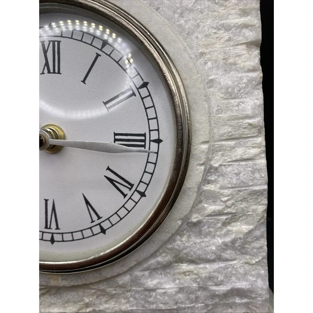 White Marble Mantle Desk Clock Alabaster Heavy Works